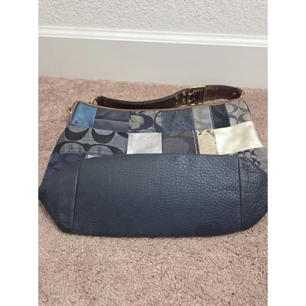 Coach Vintage B063-10003 Indigo Denim Blue Patchwork Leather Mixed Media Handbag